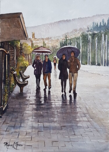 Peinture intitulée "Place Gambetta NICE" par Marcel Boos, Œuvre d'art originale, Aquarelle