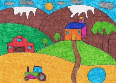 Dessin intitulée "la maison tricolore" par Audrey Segura, Œuvre d'art originale, Encre