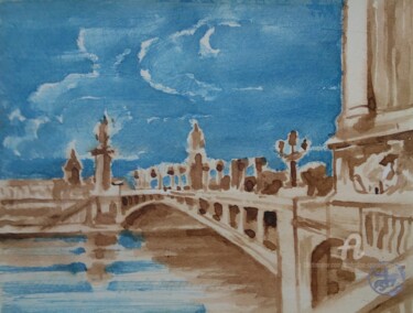 Le pont Alexander le l. Peinture intitulée "Le pont Alexander l…" par Slobodan Spasojevic (Spaki), Œuvre d'art originale, Aquarelle
