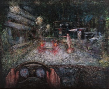 L'auto-stoppeuse Peinture intitulée "L'auto-stoppeuse" par Robert Bass, Œuvre d'art originale, Acrylique