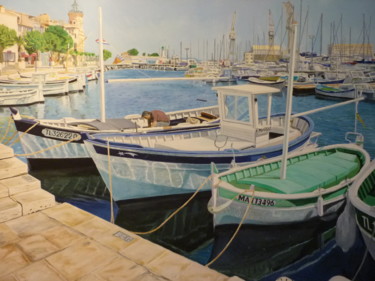 Painting titled "Vieux Port La Ciotat" by Christian Robert, Original Artwork, Oil Mounted on Wood Stretcher frame