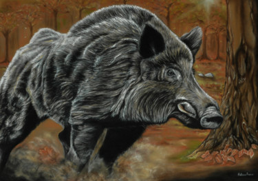 Dessin intitulée "Sanglier" par Hélène Roux, Œuvre d'art originale, Pastel