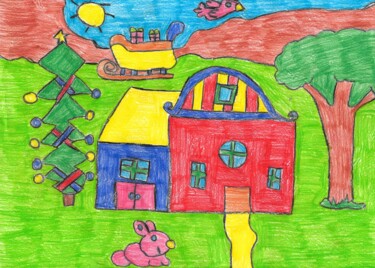 Dessin intitulée "le traîneau de noël" par Audrey Segura, Œuvre d'art originale, Crayon