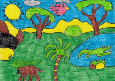 Dessin intitulée "le grand crocodile" par Audrey Segura, Œuvre d'art originale, Crayon