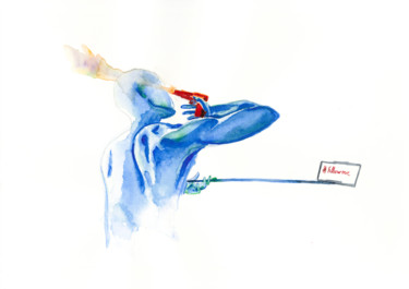 Painting titled "Modern narcissim" by Florian Leu, Original Artwork, Watercolor