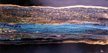 Malerei mit dem Titel "blue and gold on bl…" von Alexandra Simanndani, Original-Kunstwerk, Acryl