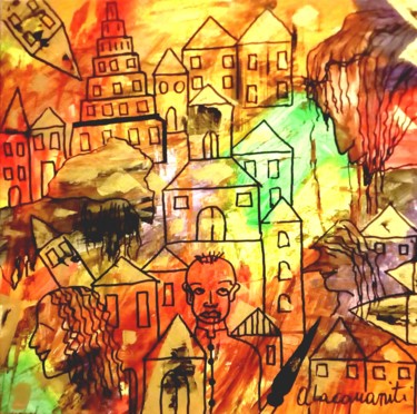 Pittura intitolato "Schegge di guerra…" da Mateci-Antonio Lucio Rudy Lacquaniti, Opera d'arte originale