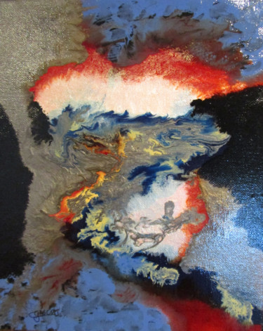 绘画 标题为“Nébuleuse 2” 由Claude Gascon, 原创艺术品, 彩绘玻璃 安装在木质担架架上