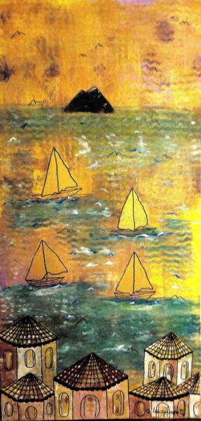 I miei sogni oltre i tetti e le vele. Pittura intitolato "I miei sogni oltre…" da Mateci-Antonio Lucio Rudy Lacquaniti, Opera d'arte originale, Acrilico