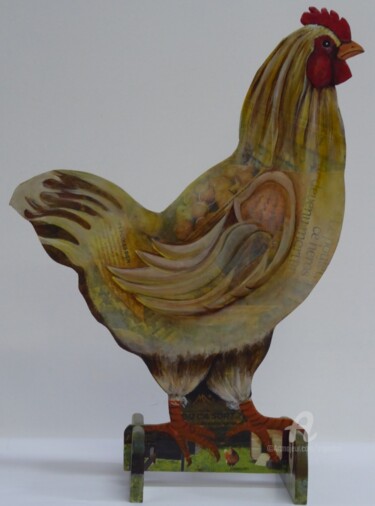 Peinture intitulée "Poule aux mots face…" par Marina Argentini, Œuvre d'art originale, Acrylique