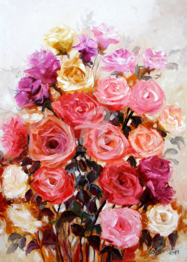 Painting titled "anotimp-trandafirat…" by Elena Bissinger, Original Artwork, Oil