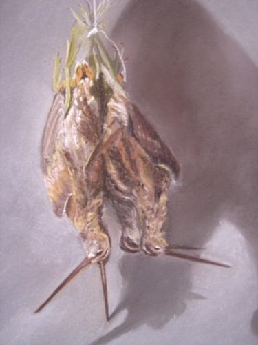 Disegno intitolato "4 bécassines" da Agnes Corre, Opera d'arte originale, Pastello