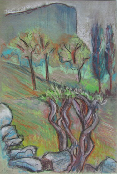Dessin intitulée "Saules dans les vig…" par Alain Lamy, Œuvre d'art originale, Pastel