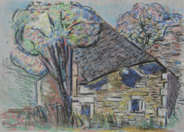 Dessin intitulée "Ruines vers Bressie…" par Alain Lamy, Œuvre d'art originale, Pastel