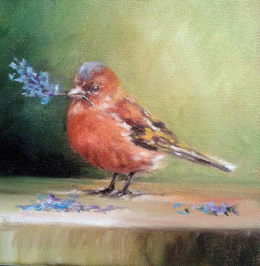 Peinture intitulée "Le pinson qui passa…" par Chrispaint-Flowers, Œuvre d'art originale, Huile
