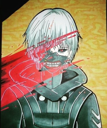 Dessin intitulée "Kaneki Ken de Tokyo…" par Thms_cprt, Œuvre d'art originale, Marqueur