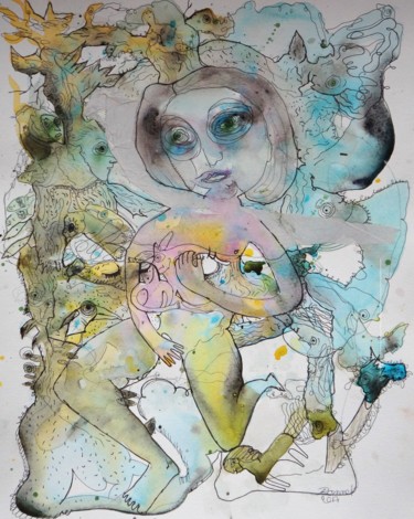 Schilderij getiteld "La belle colorée" door Laurence Bonnet, Origineel Kunstwerk, Aquarel