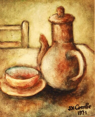 绘画 标题为“Cafetière et bol” 由Jean Xavier Combe, 原创艺术品, 油 安装在木质担架架上