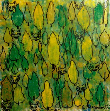 img- Il bosco delle volpi. Pittura intitolato "img- Il bosco delle…" da Mateci-Antonio Lucio Rudy Lacquaniti, Opera d'arte originale