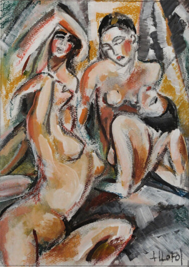 Quatre nus féminins Painting titled "Quatre nus féminins" by Lefolhub, Original Artwork