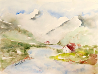 Peinture intitulée "Lac et chalets de m…" par Martine Saint Ellier, Œuvre d'art originale, Aquarelle