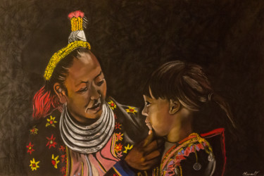 Dessin intitulée "Tendresse" par Maryse Renault, Œuvre d'art originale, Pastel