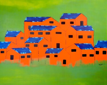 Shelters 绘画 标题为“Shelters” 由Poonam Choudhary, 原创艺术品, 丙烯 安装在木质担架架上