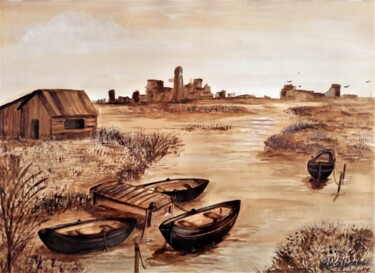 Peinture intitulée "étang de Palavas" par Di Berthe, Œuvre d'art originale, Autre