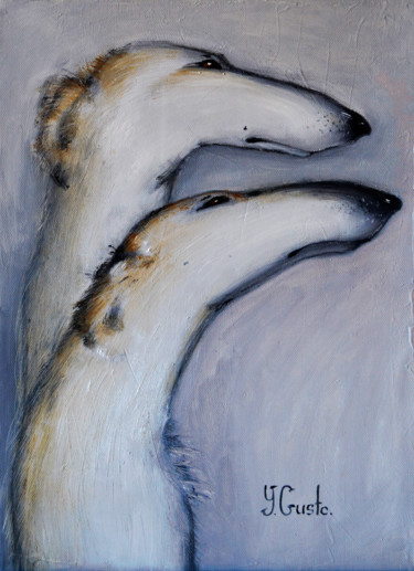 Schilderij getiteld "Greyhound" door Yana Medow, Origineel Kunstwerk, Olie