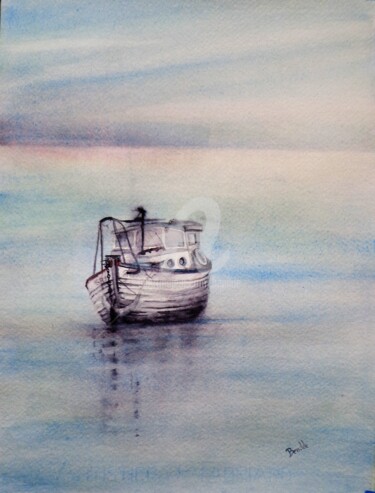 Pintura titulada "La barca y el amane…" por Benilde, Obra de arte original, Acuarela
