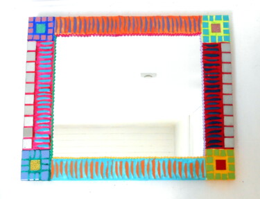 miroir mosaïque "graphique couleurs" 40 x 50 cm Design titled "miroir mosaïque "gr…" by Odile Maffone Mosaïque Joyeuse, Original Artwork, Mosaic Mounted on Wood Panel