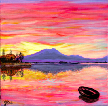 Peinture intitulée "Coucher de soleil s…" par Elodie Gaschy (GElie), Œuvre d'art originale, Acrylique Monté sur Châssis en b…