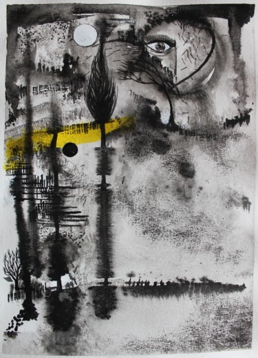 Les chemins de fortune - encres mixtes sur papier Peinture intitulée "Les chemins de fort…" par Clau Redier-Clément, Œuvre d'art originale, Encre
