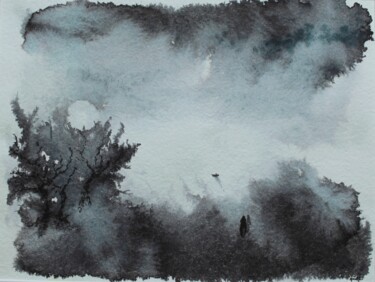 Peinture intitulée "Balade nocturne - p…" par Clau Redier-Clément, Œuvre d'art originale, Encre
