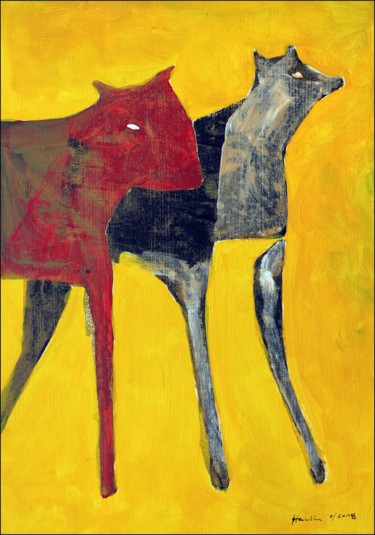 Red Dog Painting titled "Red Dog" by Jiri Havlik, Original Artwork, Acrylic