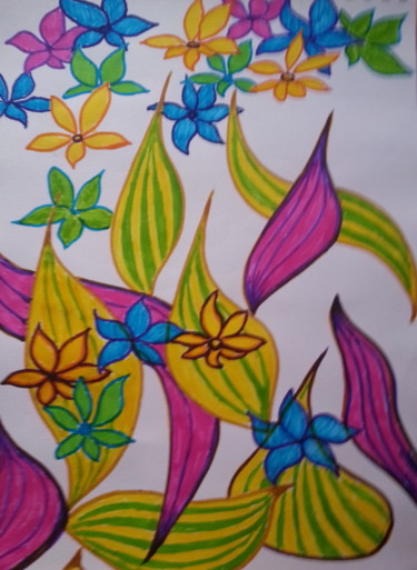 Dessin intitulée "Motifs fleuris aux…" par Patrick Nevoso, Œuvre d'art originale, Marqueur