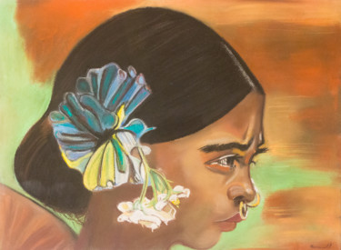 Dessin intitulée "petite fleur" par Maryse Renault, Œuvre d'art originale, Pastel