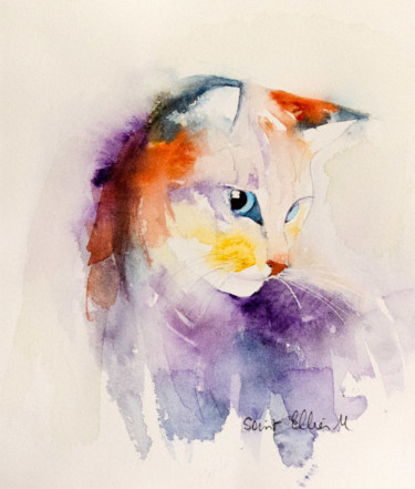 Peinture intitulée "chat de profil" par Martine Saint Ellier, Œuvre d'art originale, Aquarelle