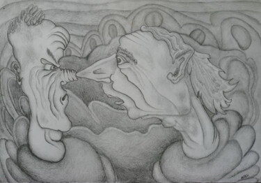 Dessin intitulée "The battle of noses" par Andrei Klenov, Œuvre d'art originale, Crayon