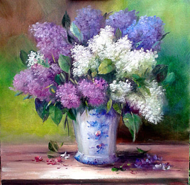 Peinture intitulée "Lilas et son joli v…" par Chrispaint-Flowers, Œuvre d'art originale, Huile