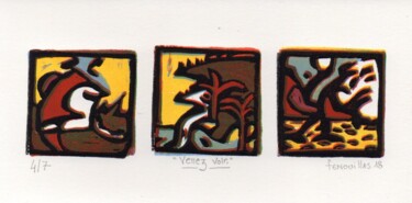 Printmaking titled "Venez voir. 4/7" by Jean-Bernard Fenouillas, Original Artwork, Linocuts