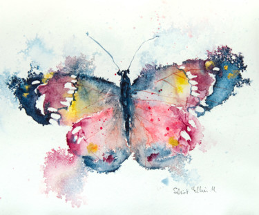 Peinture intitulée "papillon 2" par Martine Saint Ellier, Œuvre d'art originale, Aquarelle