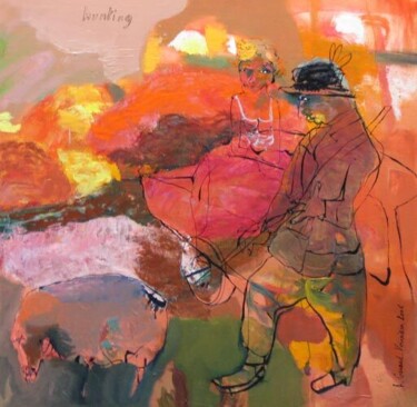 Schilderij getiteld "Hunting" door Hortense Garand Vernaison, Origineel Kunstwerk