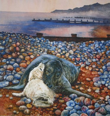 Painting titled "sealed-with-a-kiss.…" by Zoe Norman, Original Artwork, Watercolor