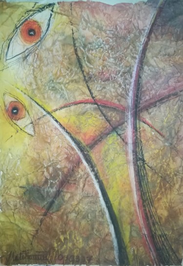 Painting titled "Lines with Eyes 2003" by Pertti Matikainen, Original Artwork, Watercolor