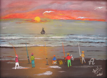 Peinture intitulée "pêche-nocturne-1.jpg" par Ahmed Fertat, Œuvre d'art originale, Huile