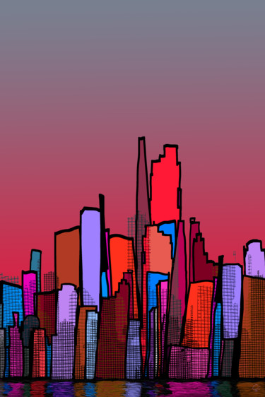 New York 28 - Série "Variations autour de New York" Arte digital titulada "New York 28 - Série…" por Gérard Esquerre, Obra de arte original, Pintura Digital Montado en Aluminio