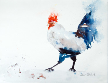 Peinture intitulée "coq-2018-2" par Martine Saint Ellier, Œuvre d'art originale, Aquarelle