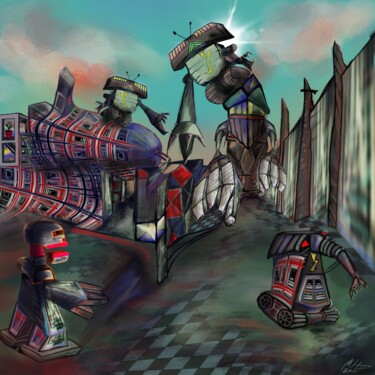 Digitale Kunst mit dem Titel "Who Let's The Robot…" von Manfred Hoppe, Original-Kunstwerk, Digitale Malerei