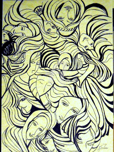 Dessin intitulée "RAYONNEMENTS" par Jacqueline Sarah Uzan, Œuvre d'art originale, Encre